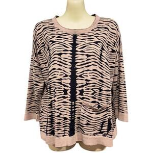 Cullen Linen and Cotton 3/4 Sleeve Sweater, Black &‎ Beige, Sz XS
